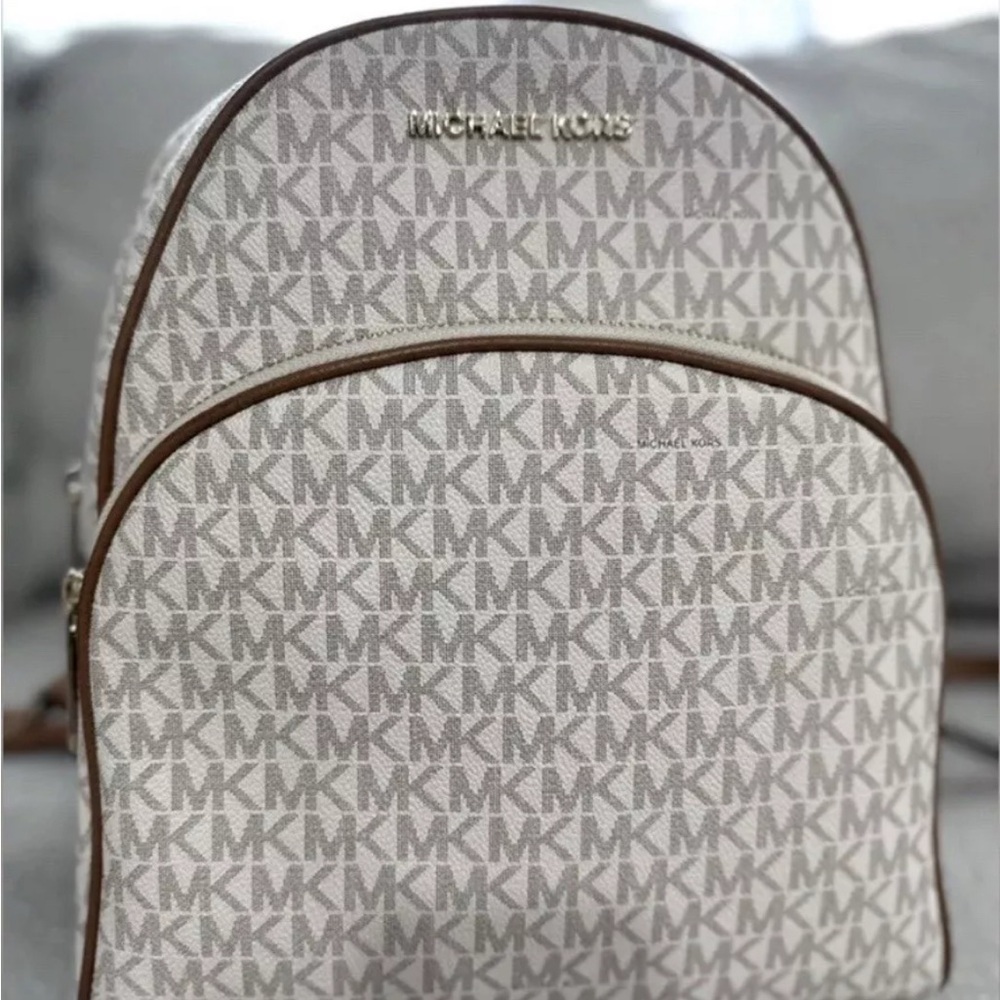 Michael Kors Cream and Brown Geometric Backpack - Picture 3 of 3